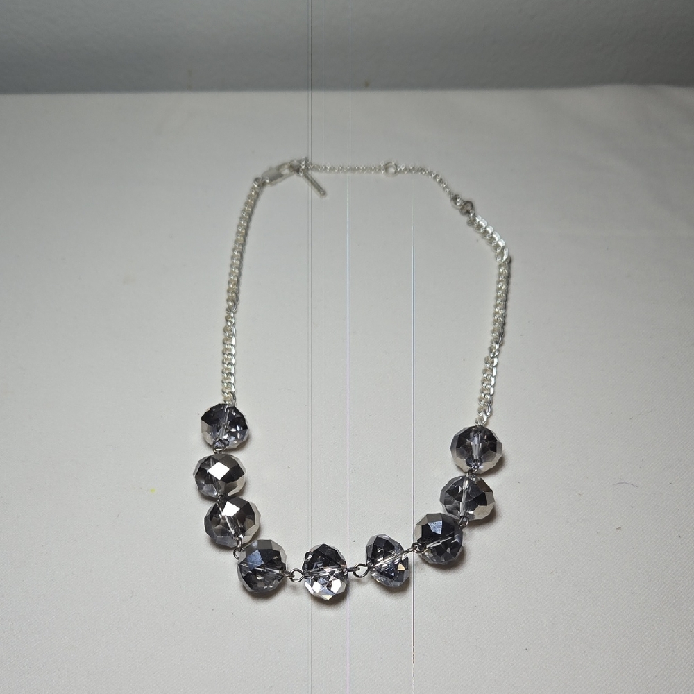 Kenneth Cole Silver Necklace with Dark Gray Beads